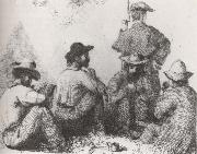 Conrad Wise Chapman Camp Scenes,Five Soldiers painting